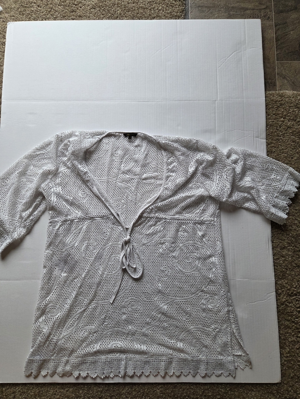 Spiaggia Dolce White Crochet Lace Swim Cover‎ Up Paisley Knit Tie Front 1X